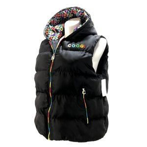 Coogi Black Puffer Vest w/ Hood Rainbow Sleeveless Jacket NEW w/Tags Womens 2X